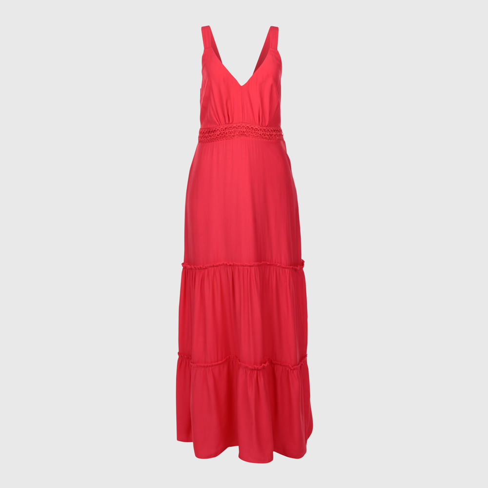 Vestido Longo Alcinha Evase   Coral