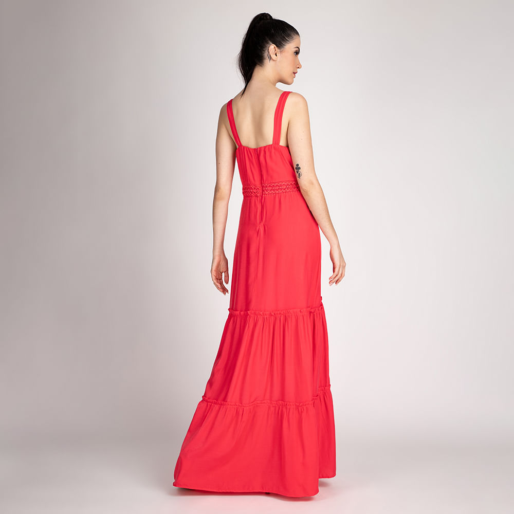 Vestido Longo Alcinha Evase   Coral