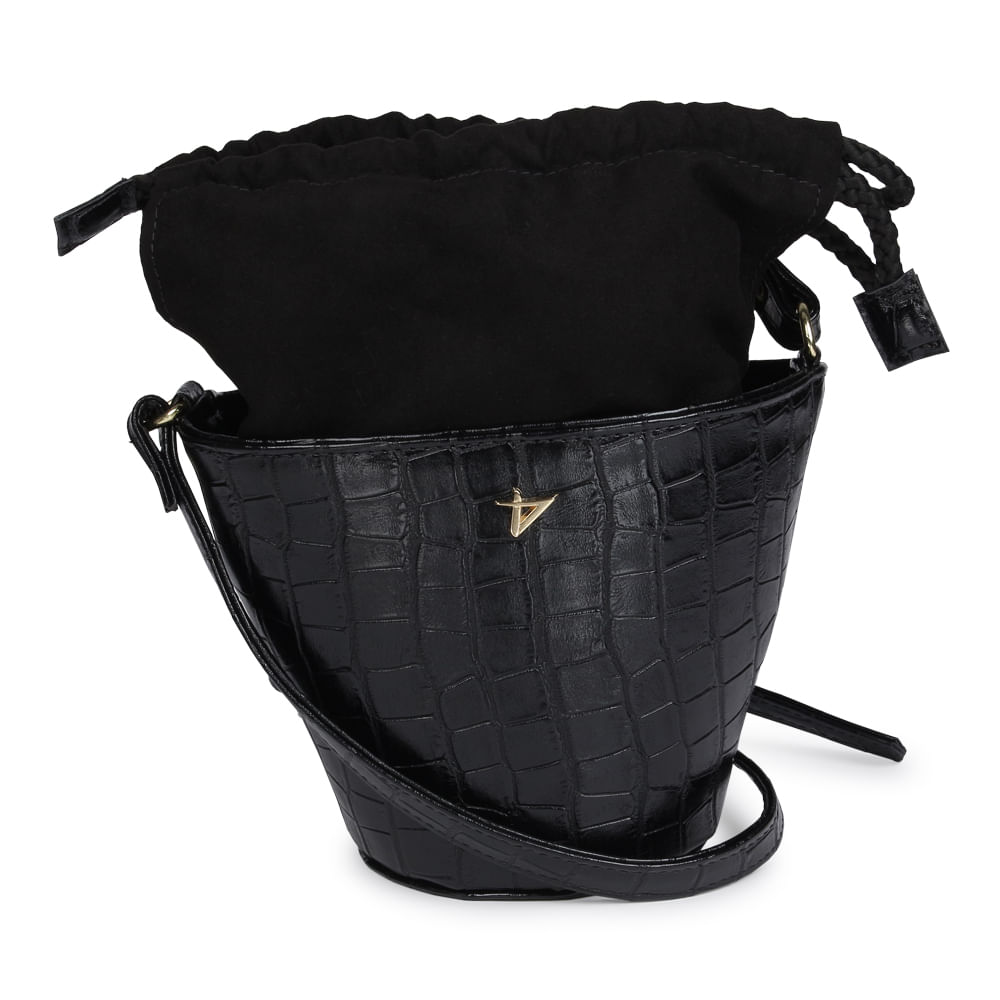 Bolsa Tiracolo Saco Croco Preto