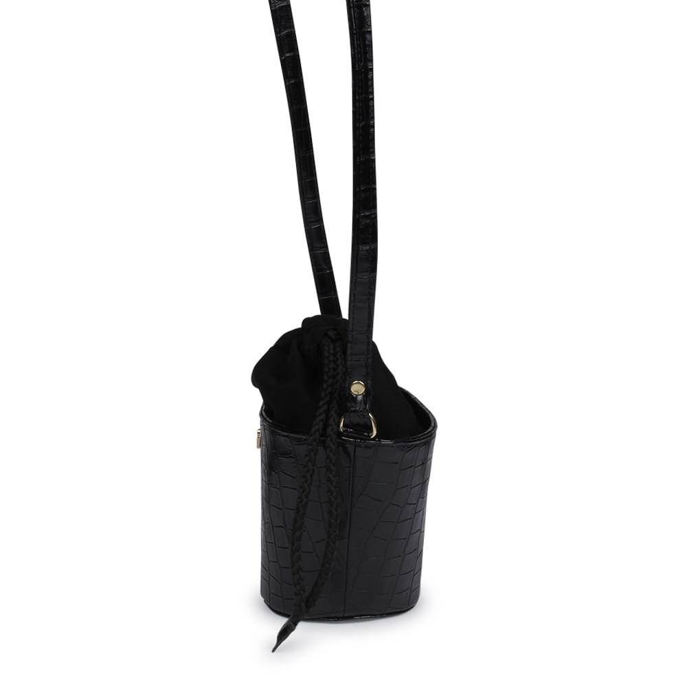 Bolsa Tiracolo Saco Croco Preto