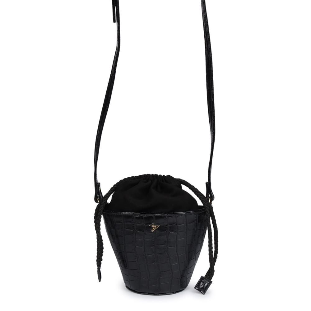 Bolsa Tiracolo Saco Croco Preto