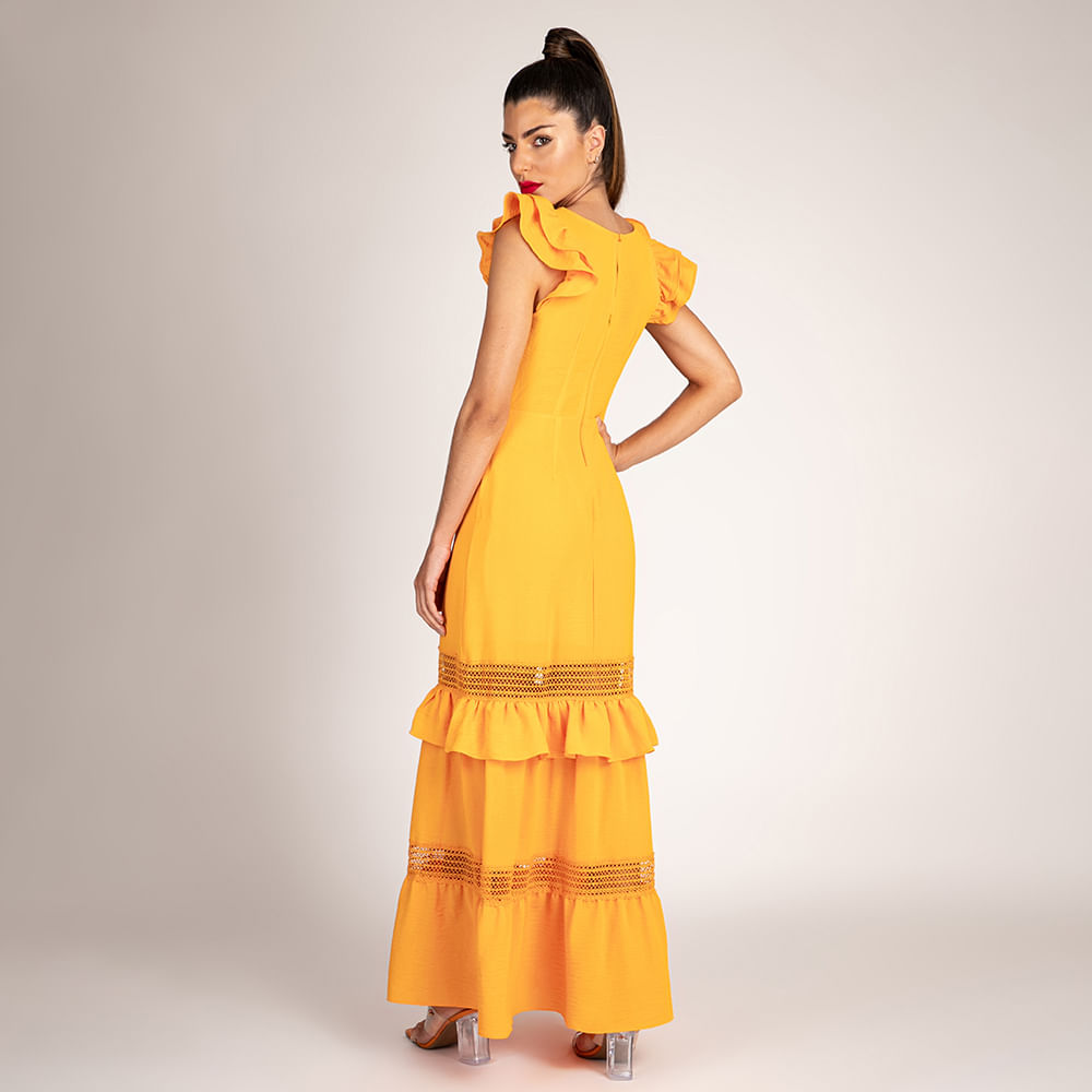 Vestido Longo Feminino Guipir Laranja