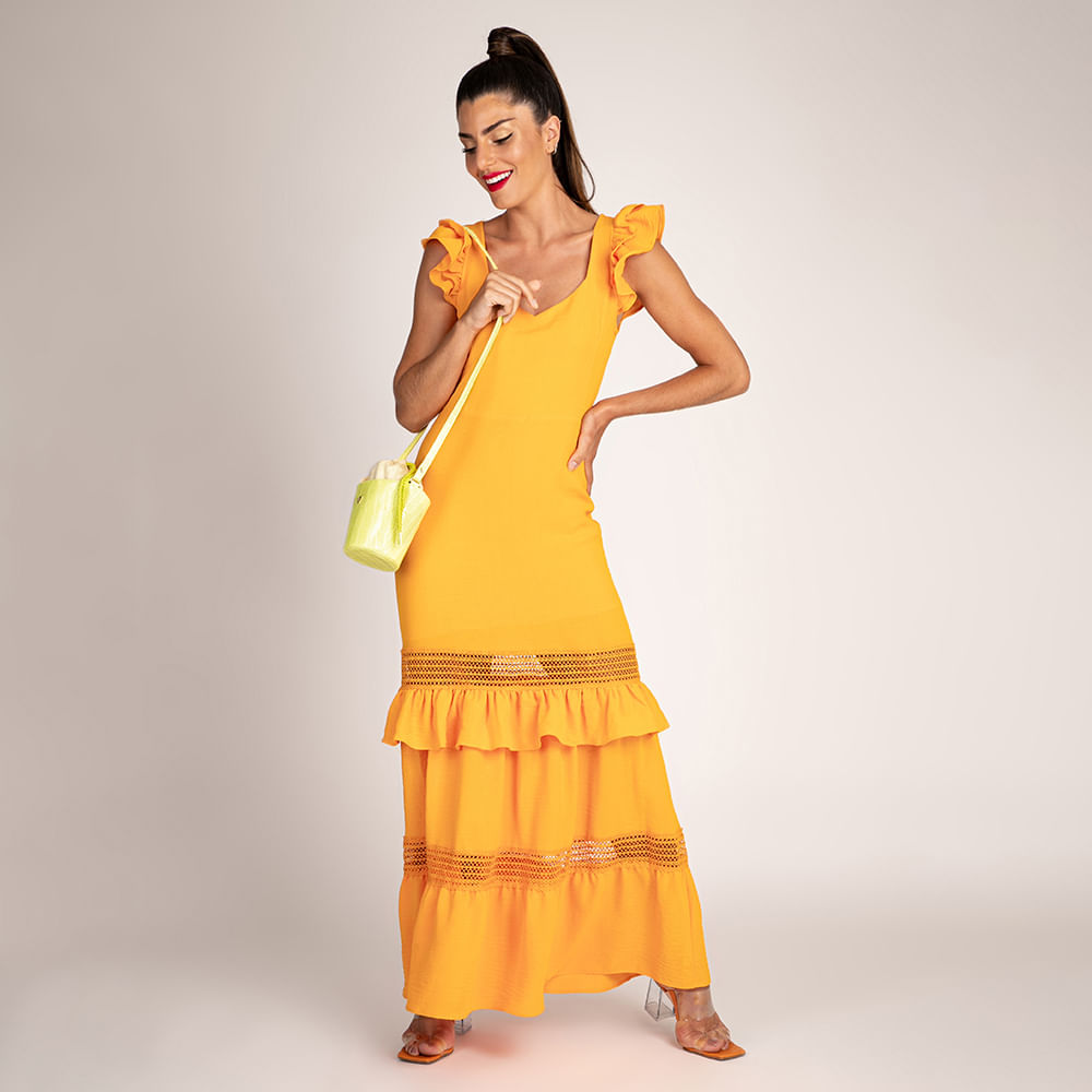 Vestido Longo Feminino Guipir Laranja