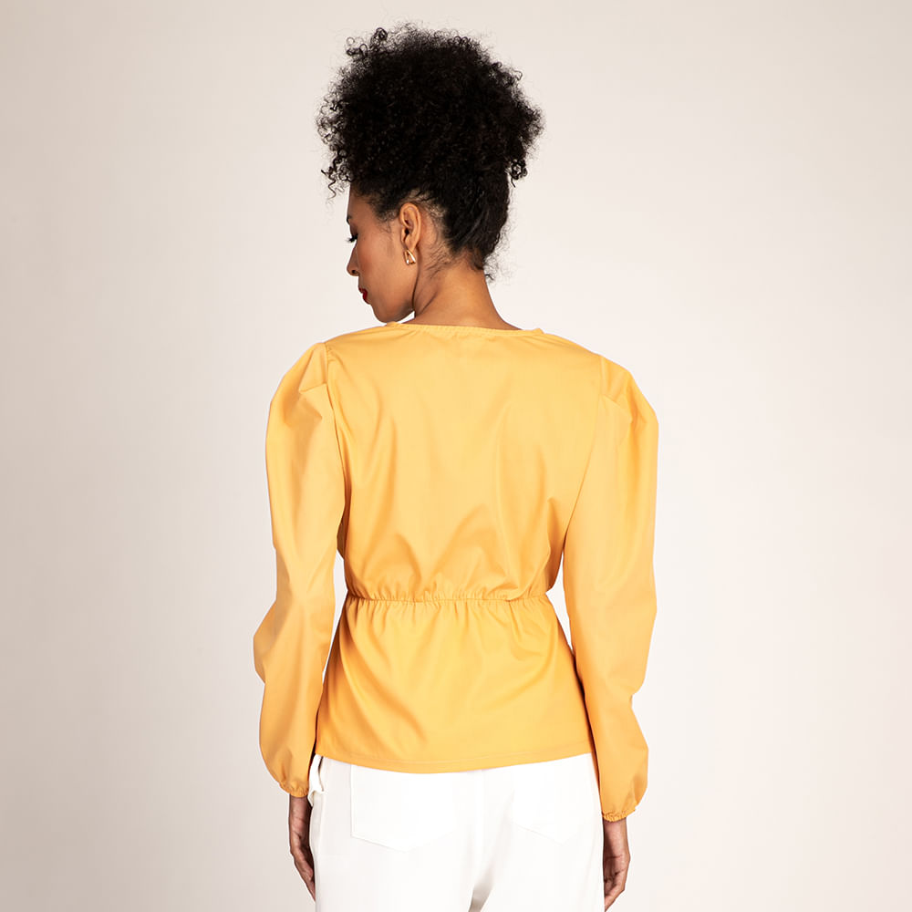 Blusa Feminina Manga Longa Com Amarração No Busto- Amarelo