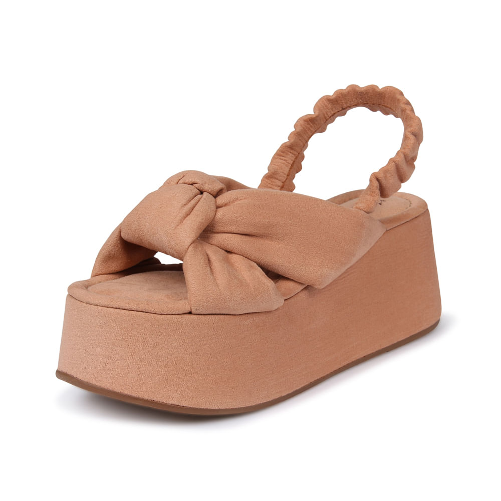 Sandália Feminina Plataforma Tiras Cruzadas Nude