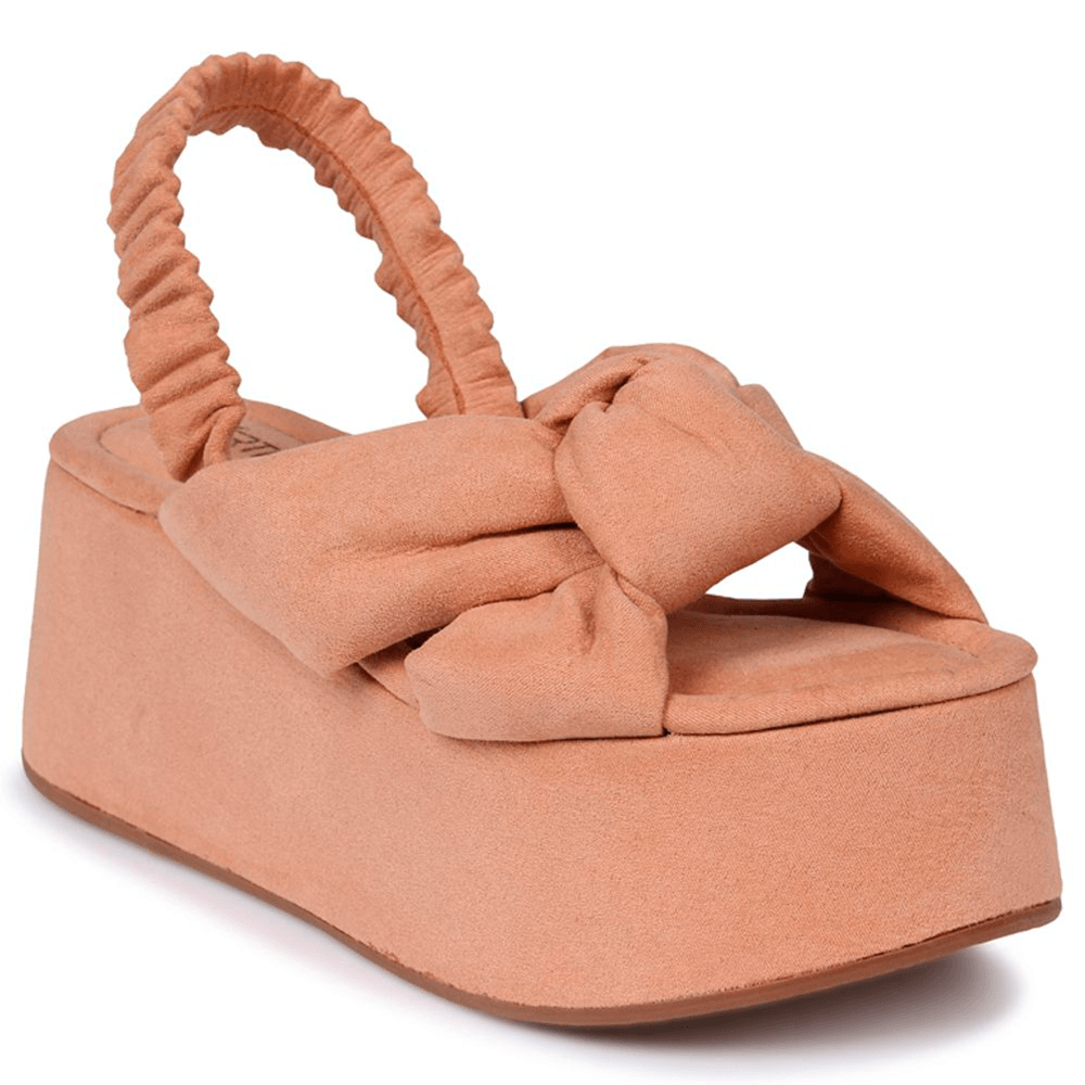 Sandália Feminina Plataforma Tiras Cruzadas Nude