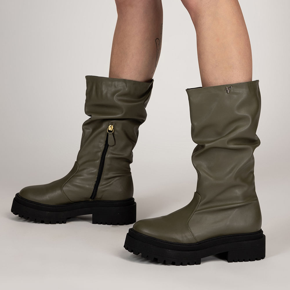 Bota Feminina Cano Longo Over Salto Tratorado  Verde