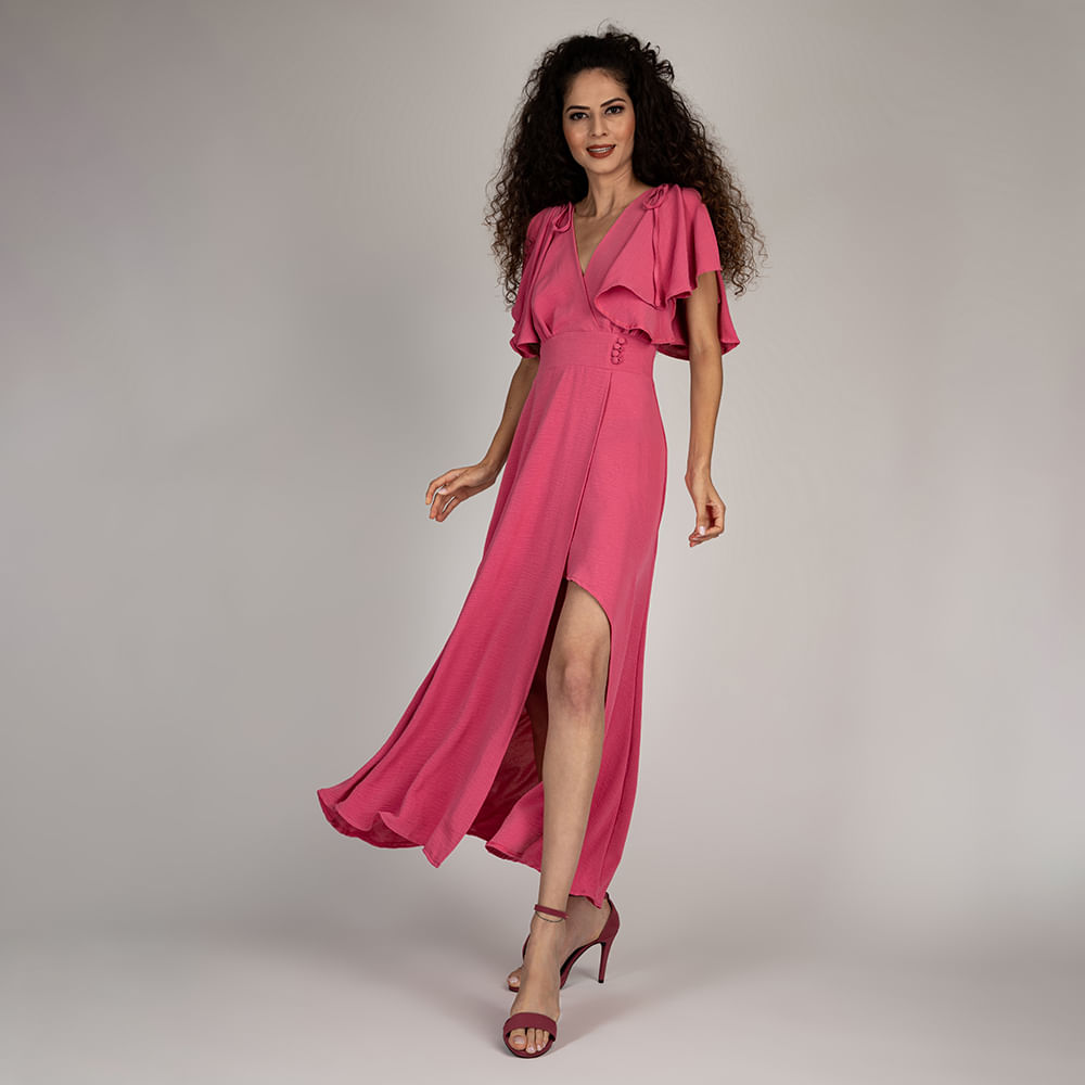 Vestido Longo FemininoTranspassado Rosa