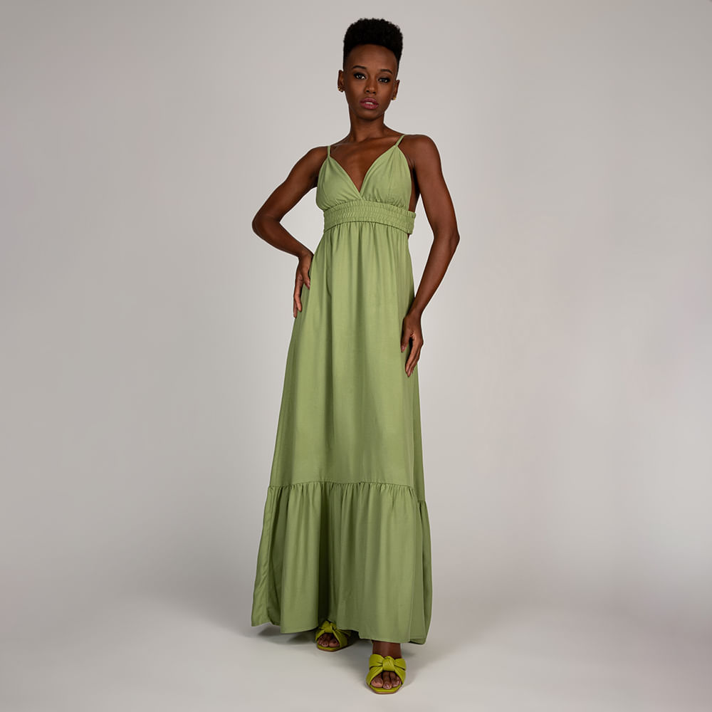 Vestido Longuete Alça Fina Verde