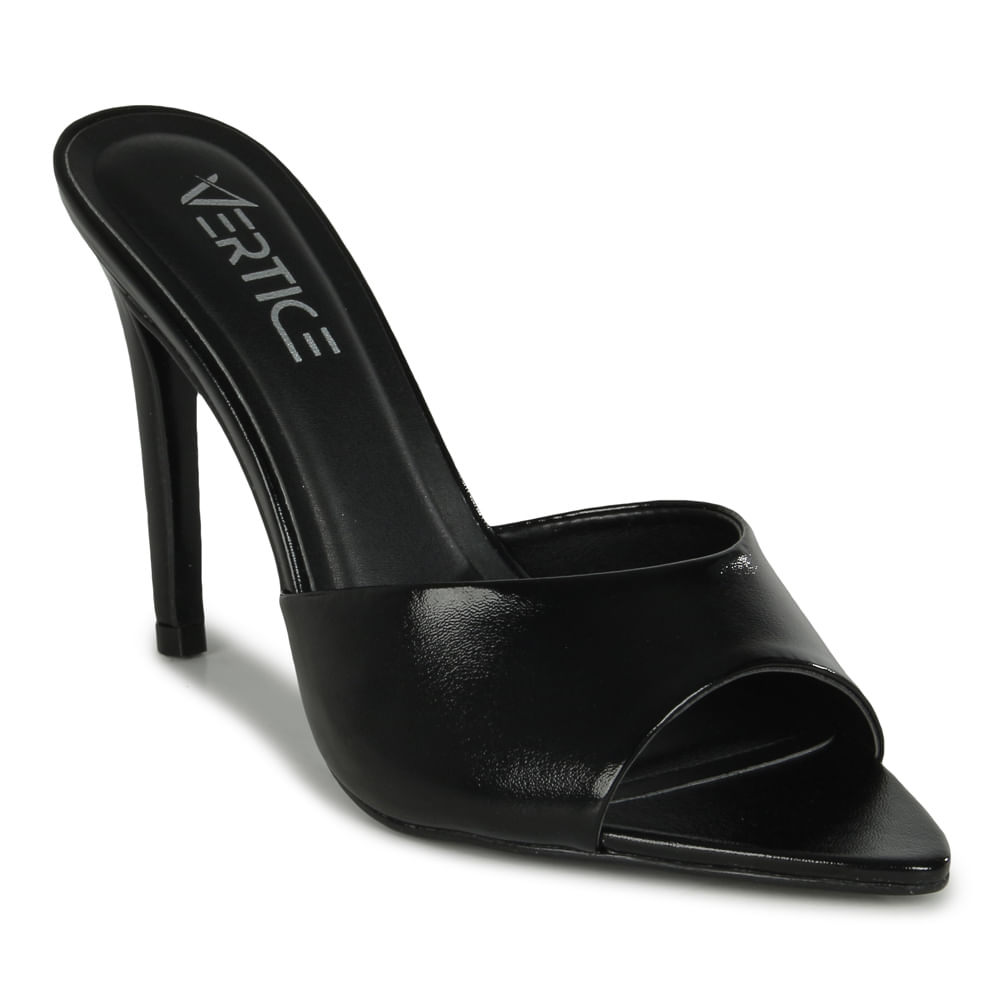 Mule Bico Folha Salto Fino Alto Preto