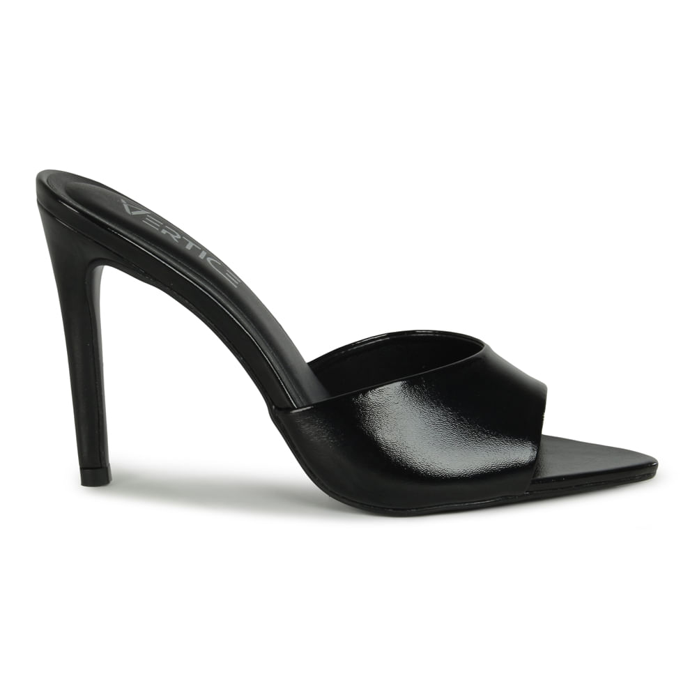 Mule Bico Folha Salto Fino Alto Preto