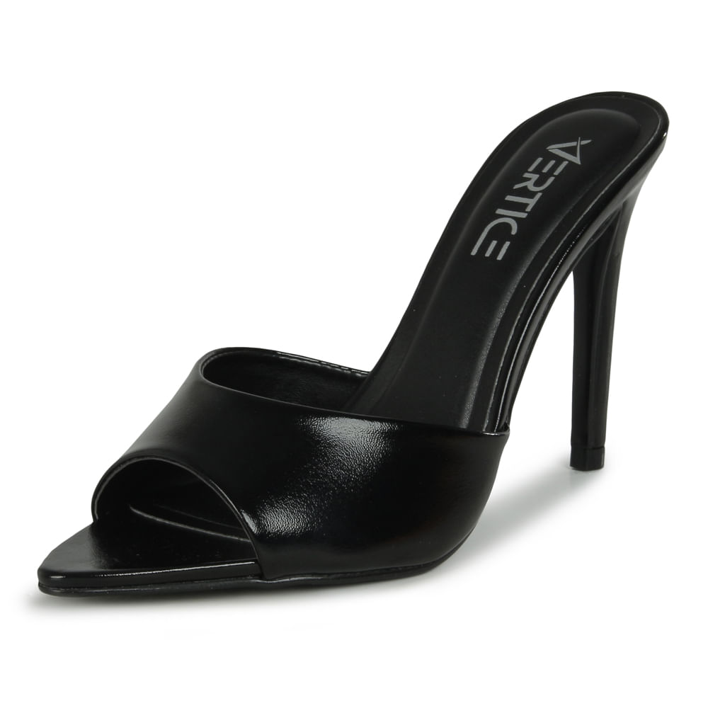 Mule Bico Folha Salto Fino Alto Preto