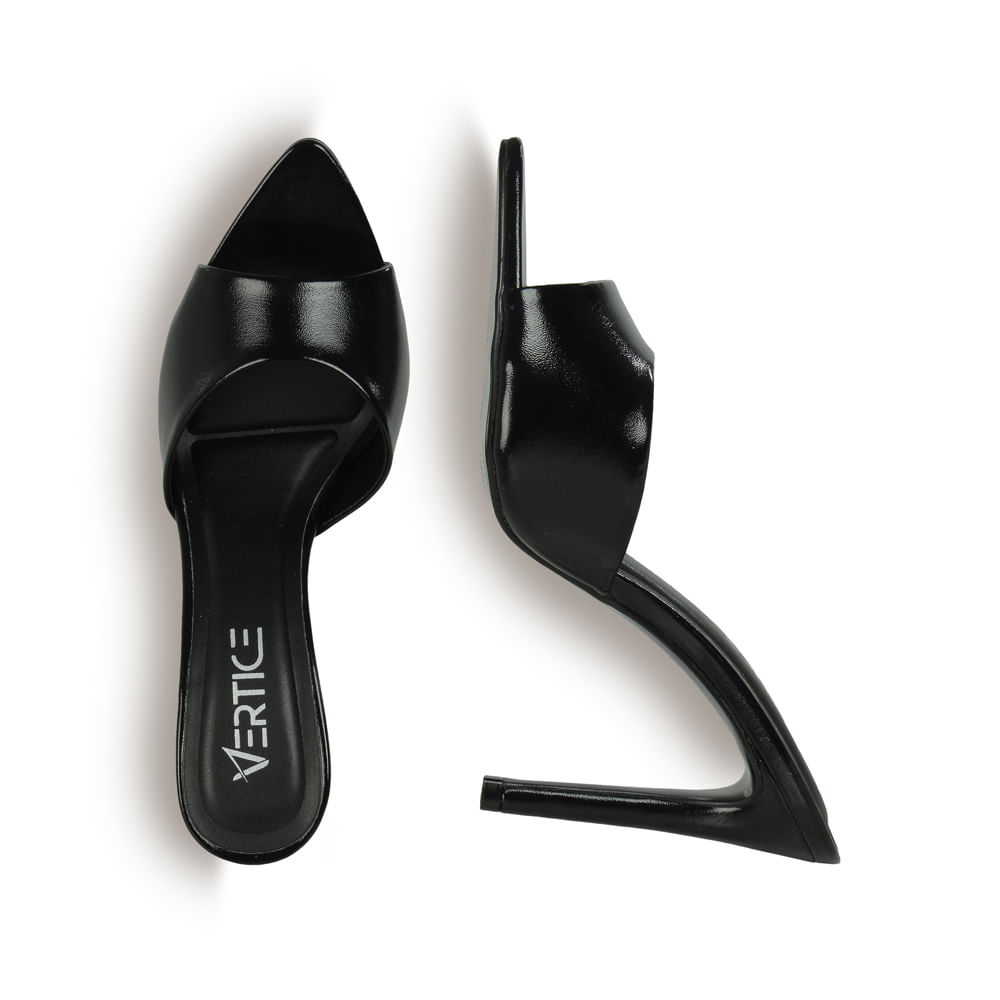 Mule Bico Folha Salto Fino Alto Preto