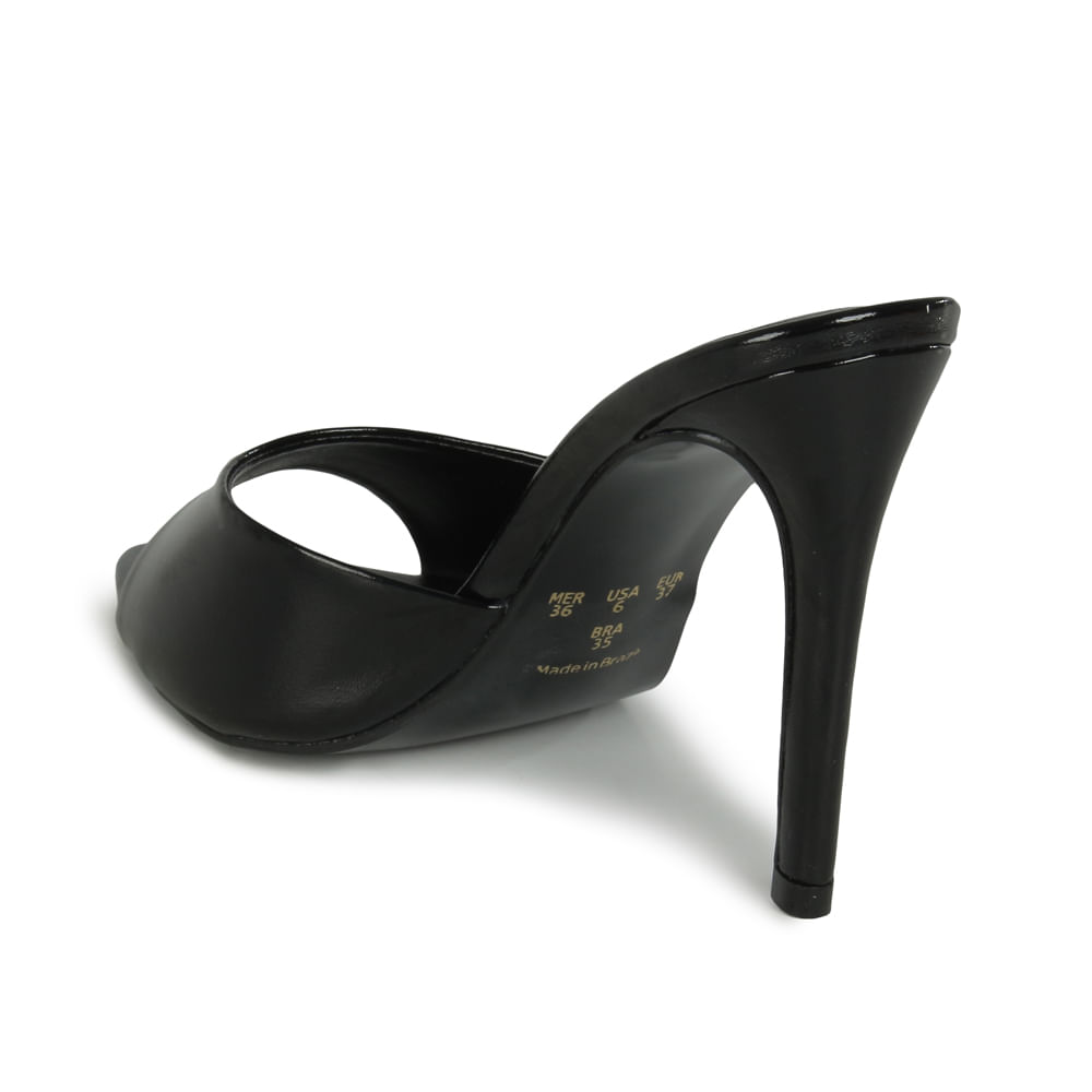 Mule Bico Folha Salto Fino Alto Preto