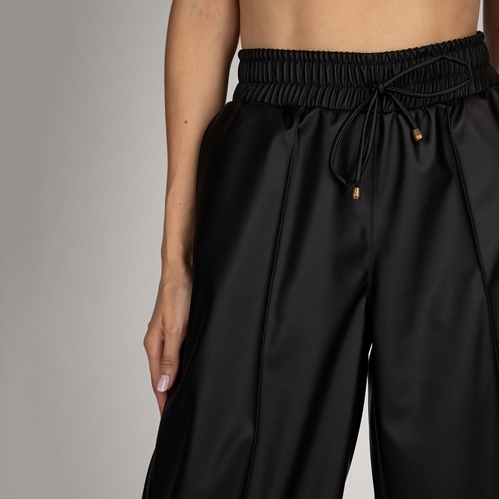 Calça Pantalona Cós Alto Cintura Elástico  Preto