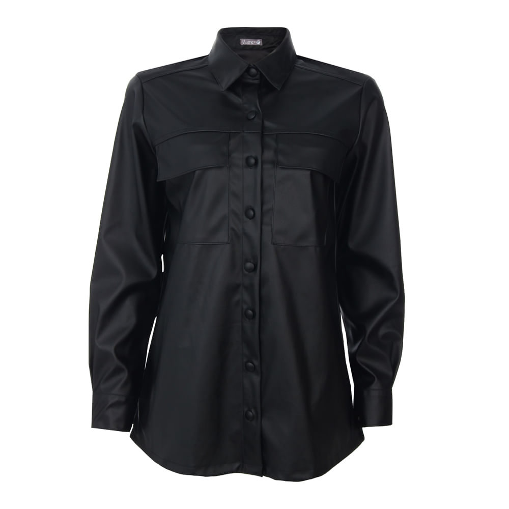 Camisa Alongada Couro  Preto