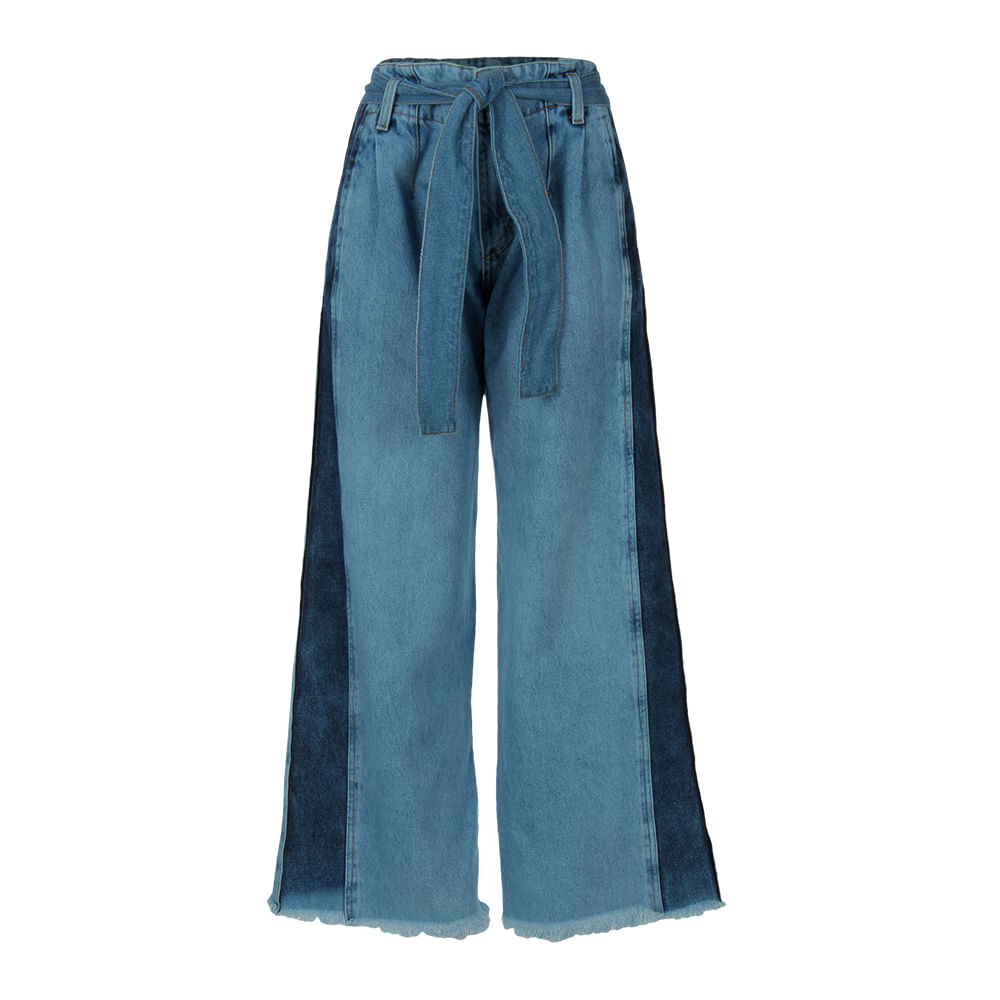 Calça Jeans Feminina Ampla com Amarração  Jeans