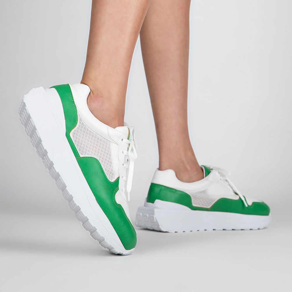 Tênis Flatform Jogging com Tela  Verde