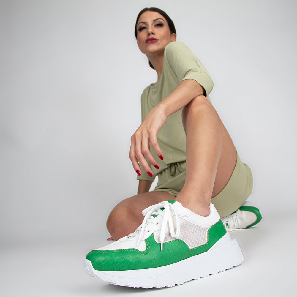 Tênis Flatform Jogging com Tela  Verde