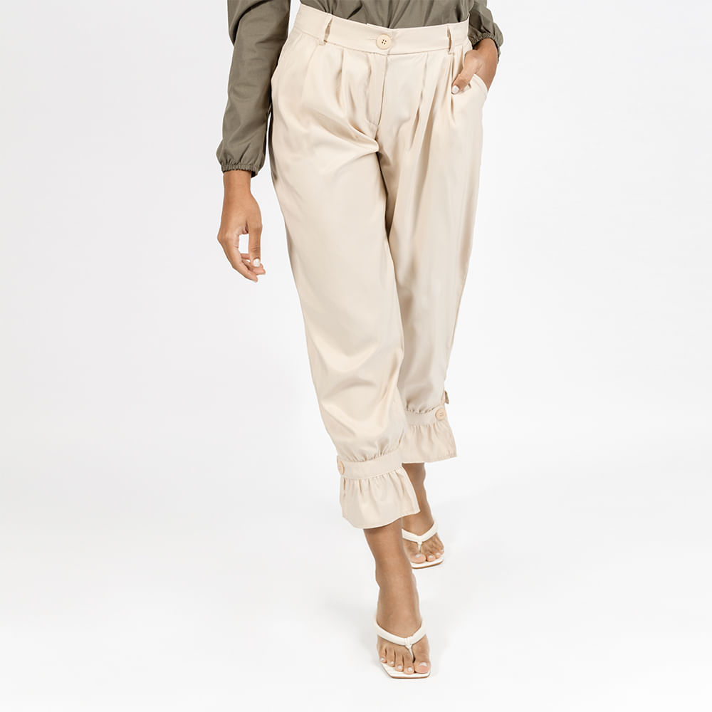 Calça Barra bufante Cintura Alta Natural