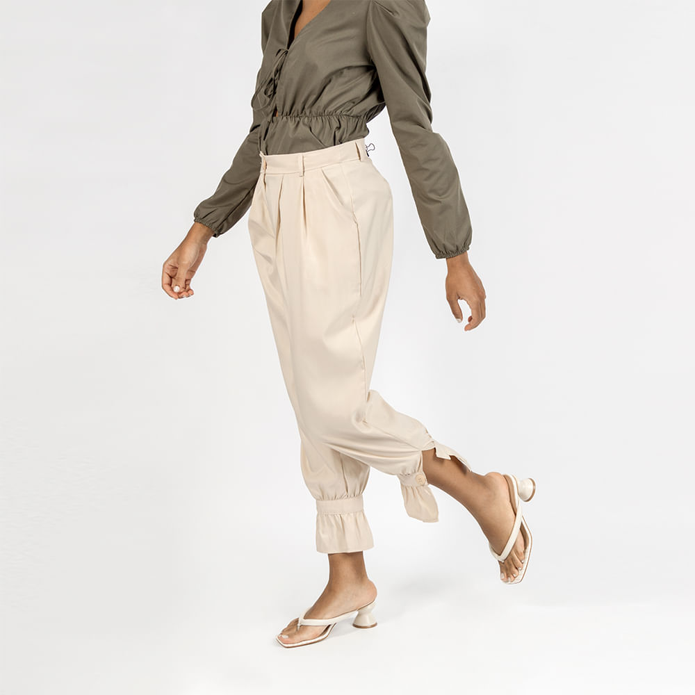 Calça Barra bufante Cintura Alta Natural