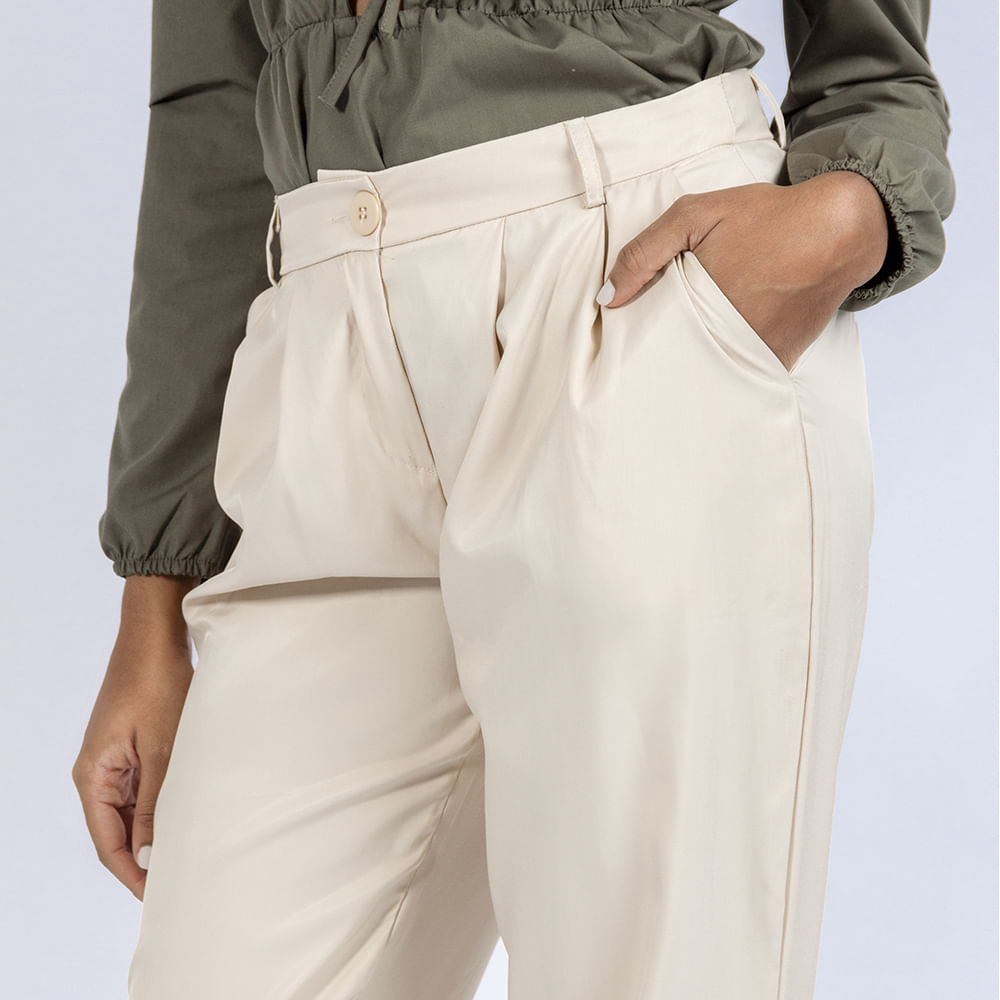 Calça Barra bufante Cintura Alta Natural