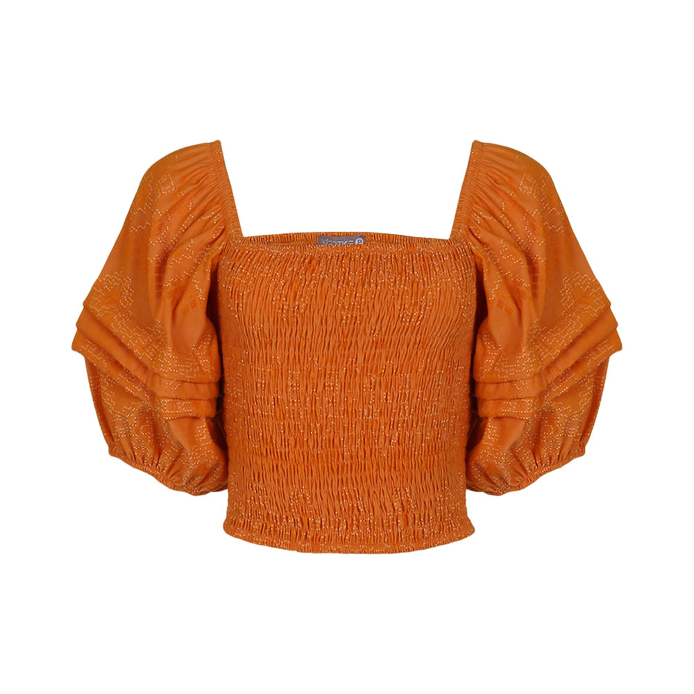 Blusa Cropped com Manga Laranja