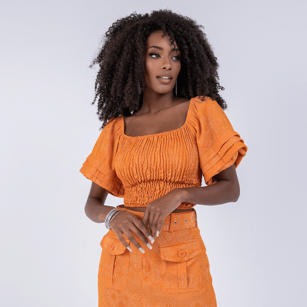 Blusa Cropped com Manga Laranja