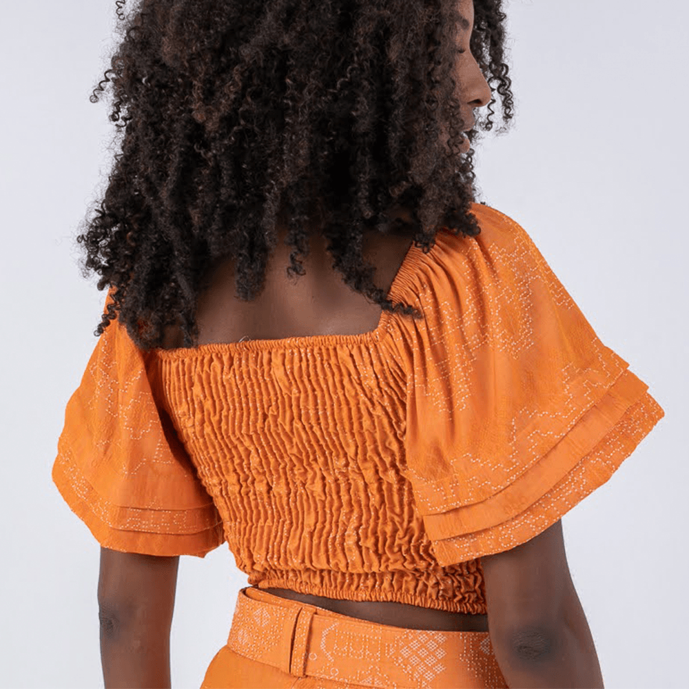 Blusa Cropped com Manga Laranja