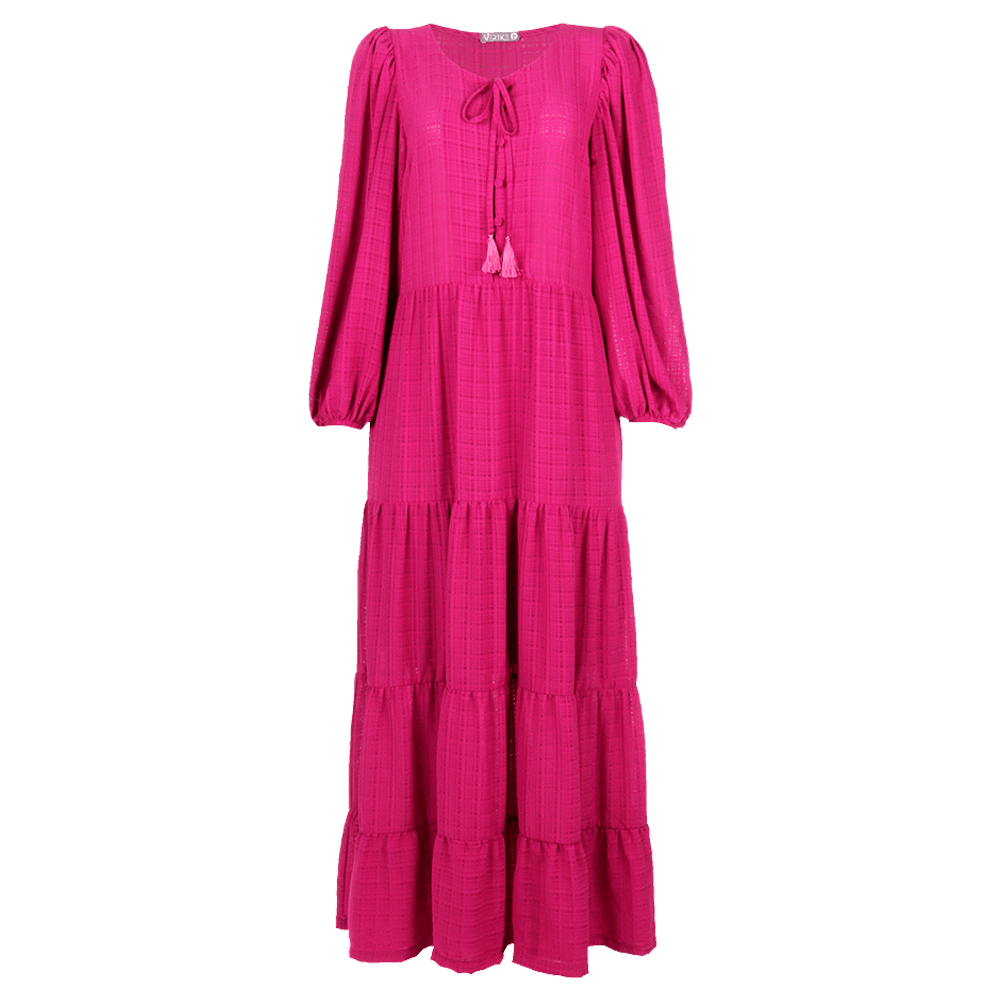 Vestido Longuete Amplo Manga  Fúcsia