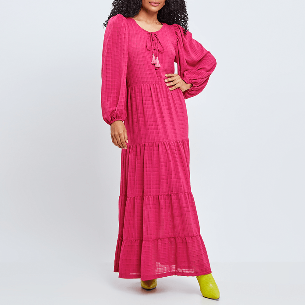 Vestido Longuete Amplo Manga  Fúcsia