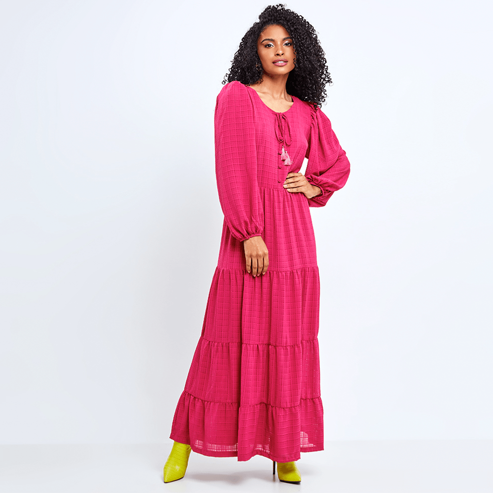 Vestido Longuete Amplo Manga  Fúcsia