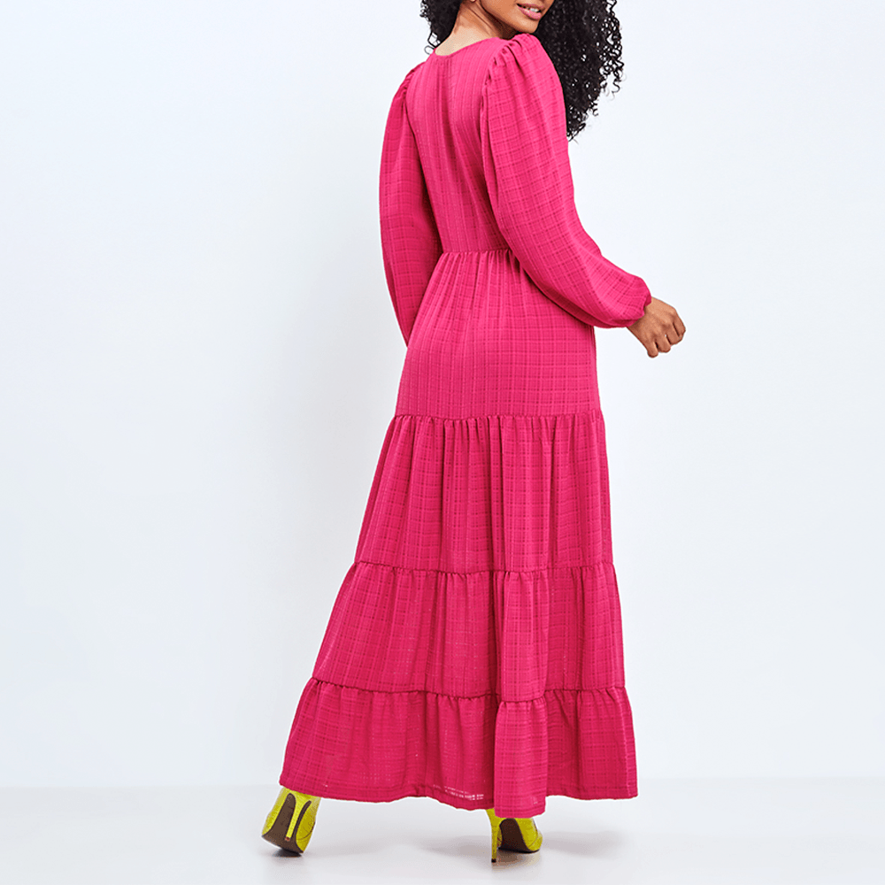 Vestido Longuete Amplo Manga  Fúcsia