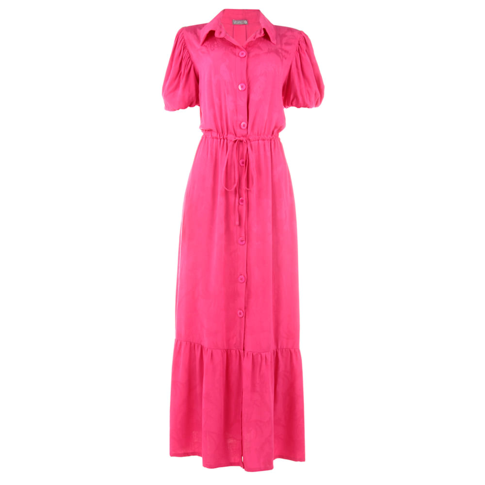 Vestido Longo Manga Bufante Pink