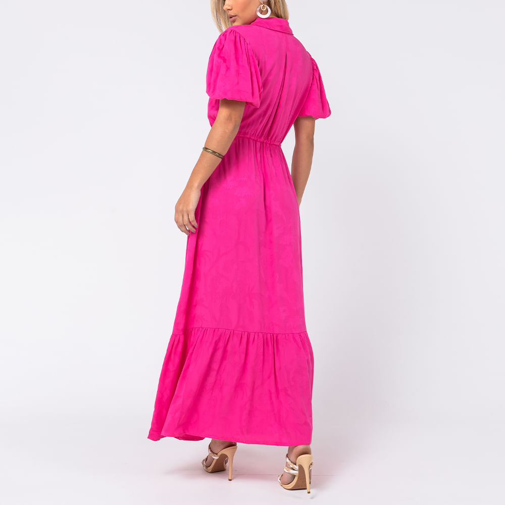 Vestido Longo Manga Bufante Pink