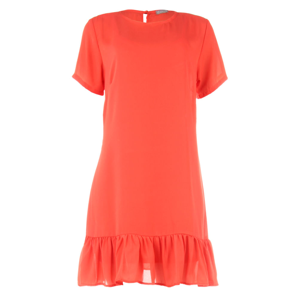 Vestido  Crepe com Babado Coral