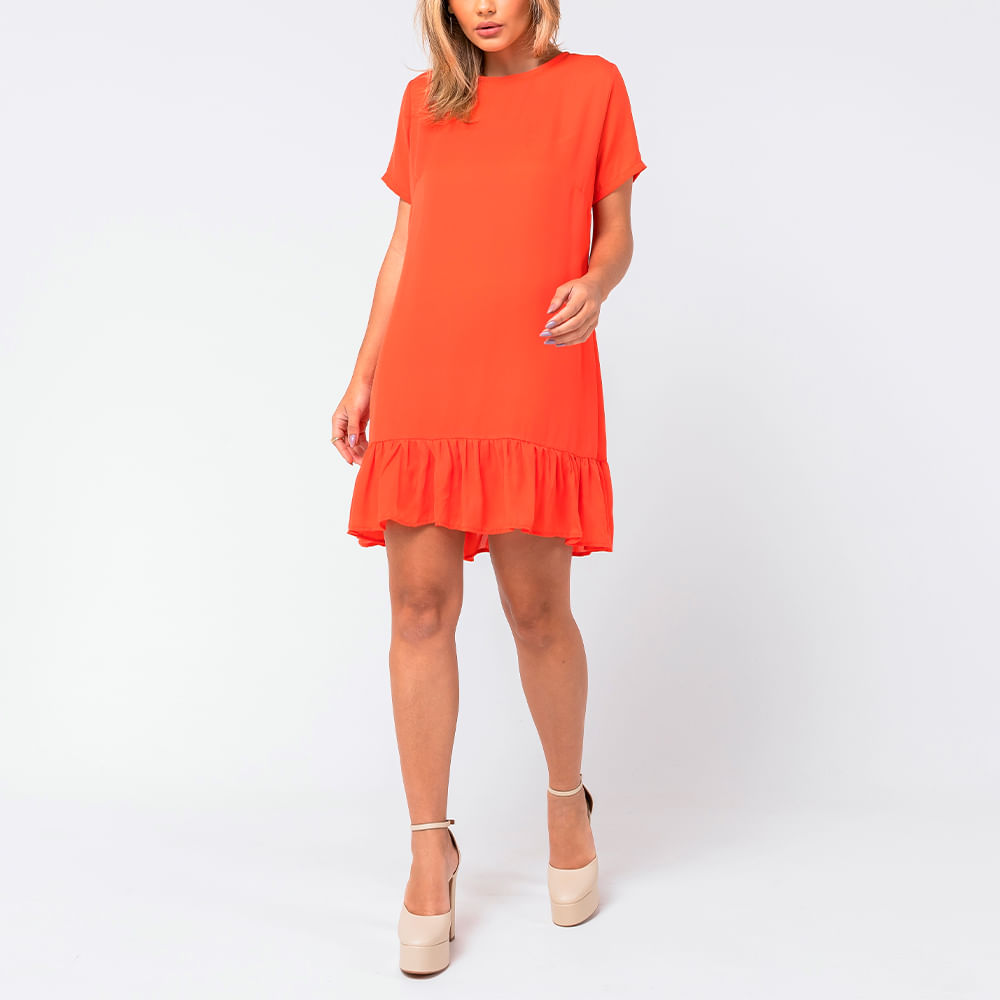 Vestido  Crepe com Babado Coral