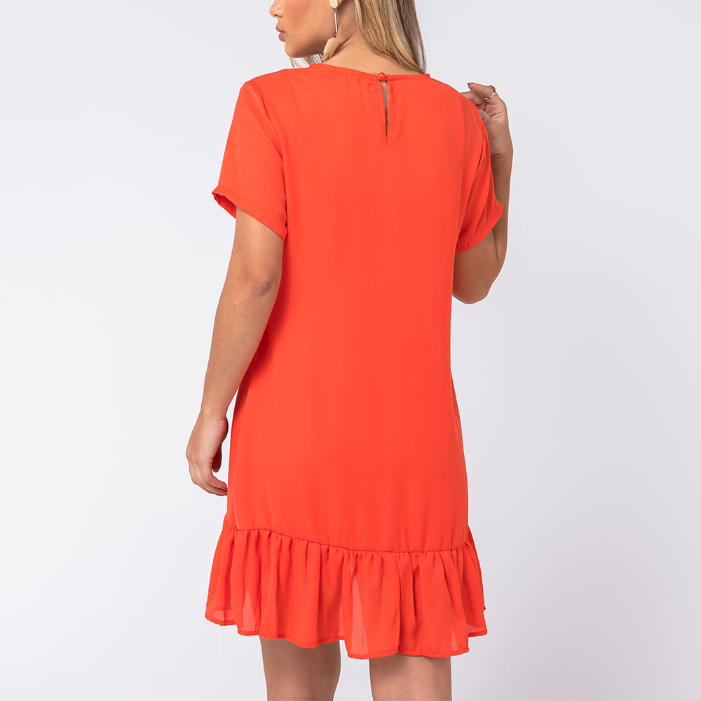 Vestido  Crepe com Babado Coral