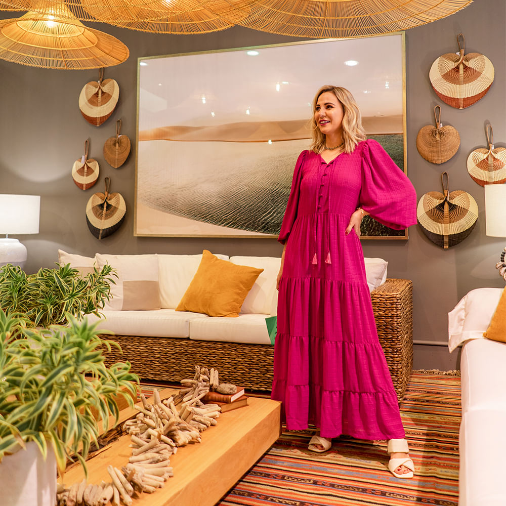 Vestido Longuete Amplo Manga  Fúcsia