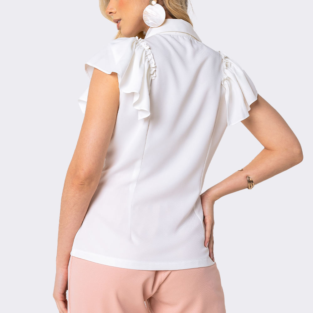 Camisa Manga Babado Color Block Offwhite