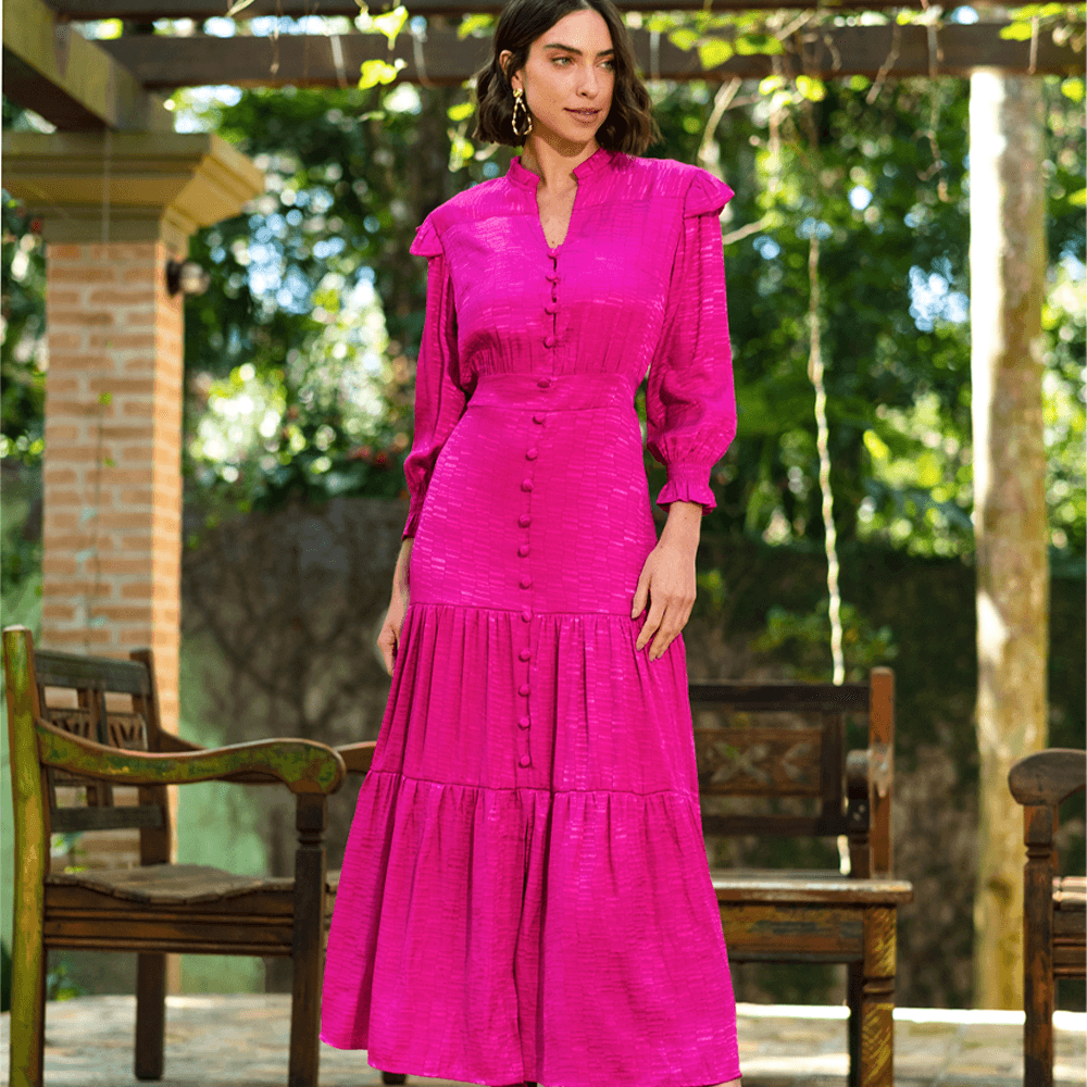 Vestido Longuete Manga Pink