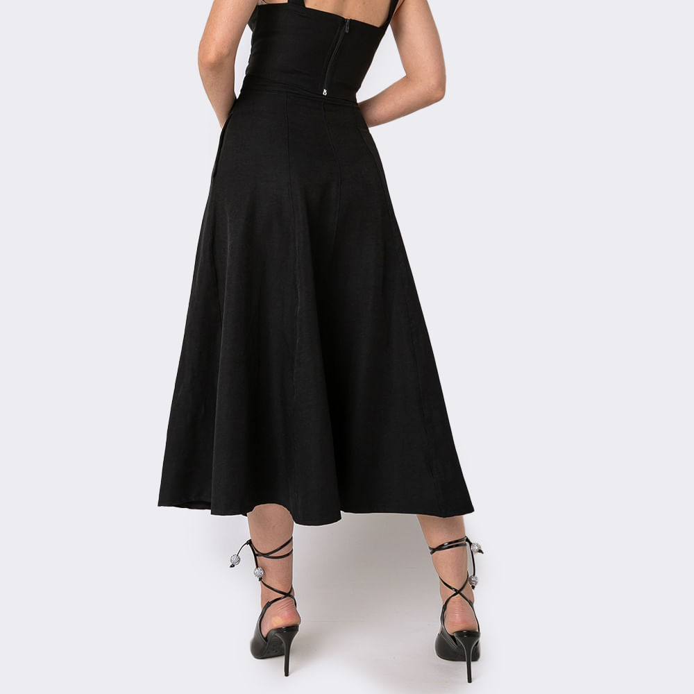 Saia Feminina Midi com Botões - Preto