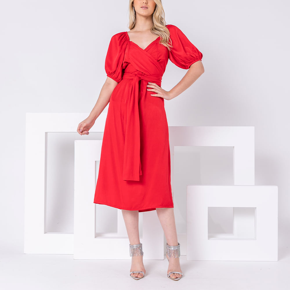 Vestido Midi Transpassado Vermelho