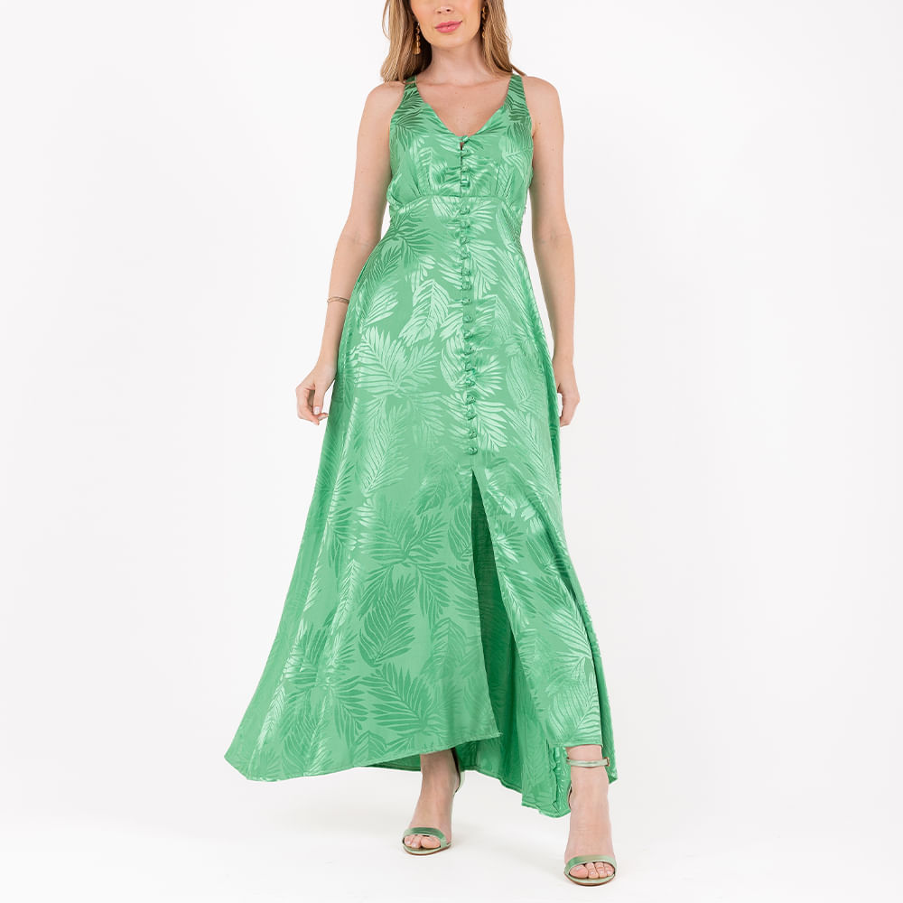 Vestido Longo Botões Verde