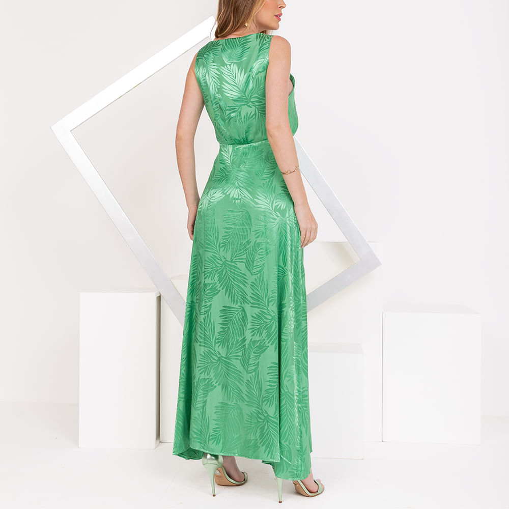 Vestido Longo Botões Verde