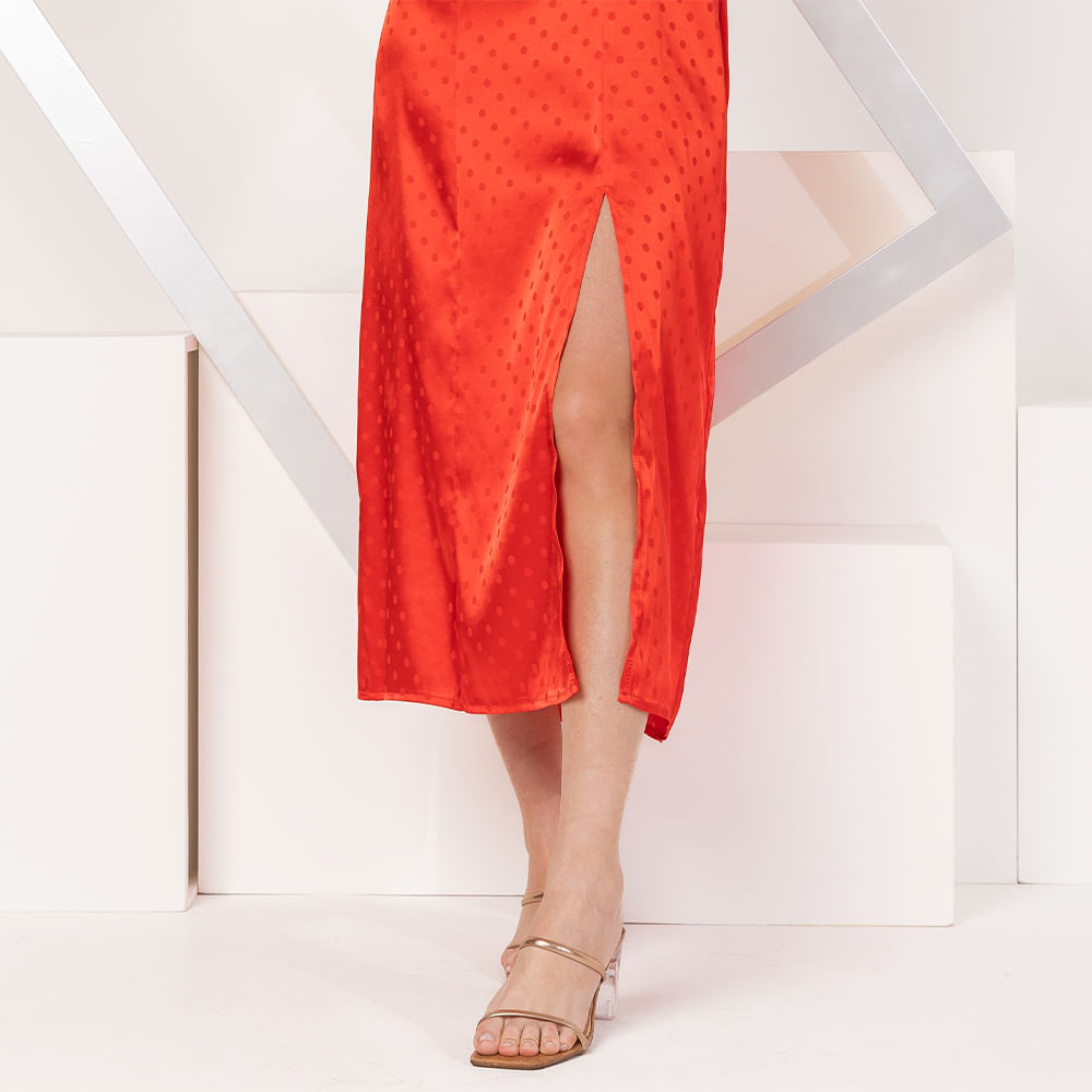 Vestido Cetim Alças Laço Vermelho