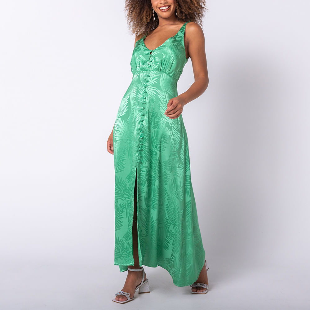 Vestido Longo Botões Verde