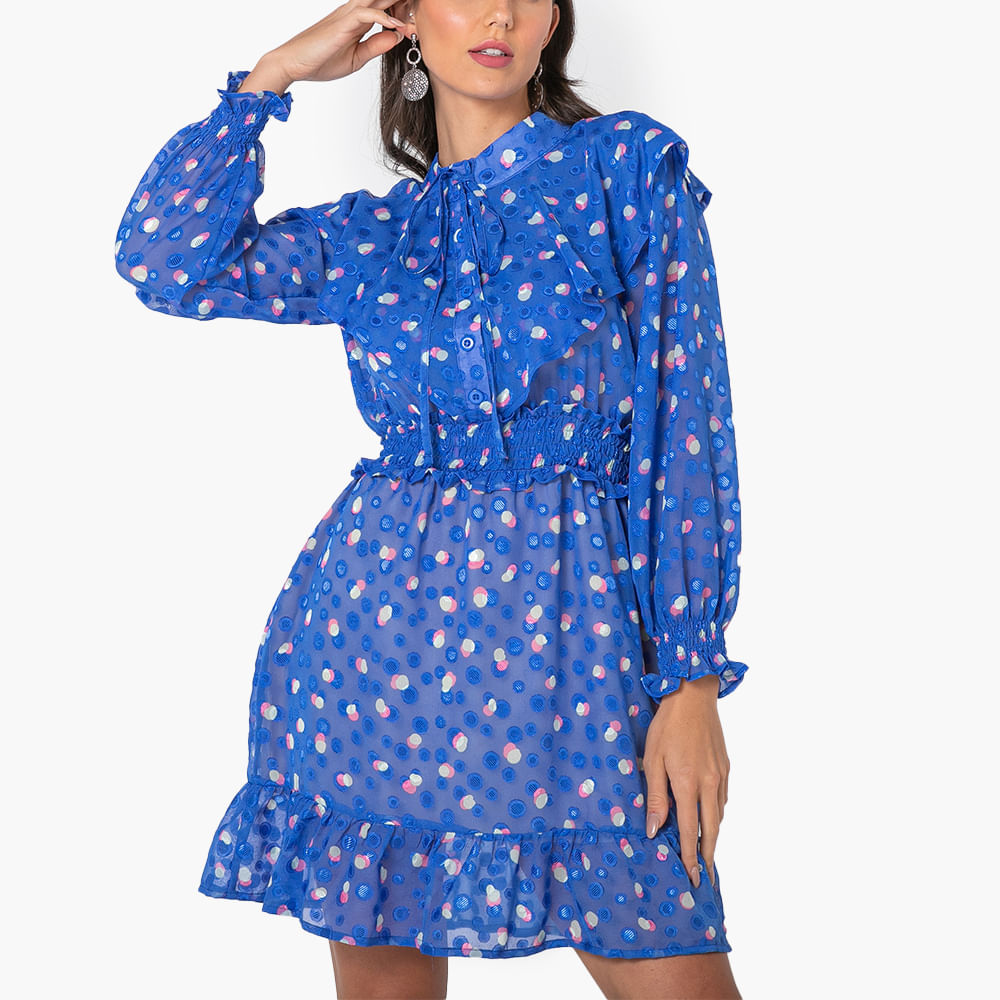 Vestido Curto Babados Azul