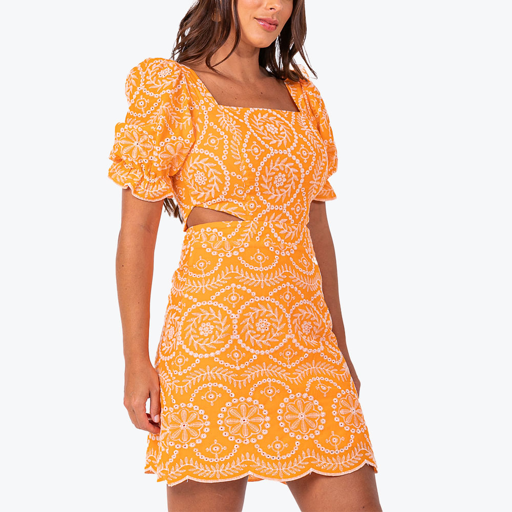 Vestido Laise Recortes Laranja