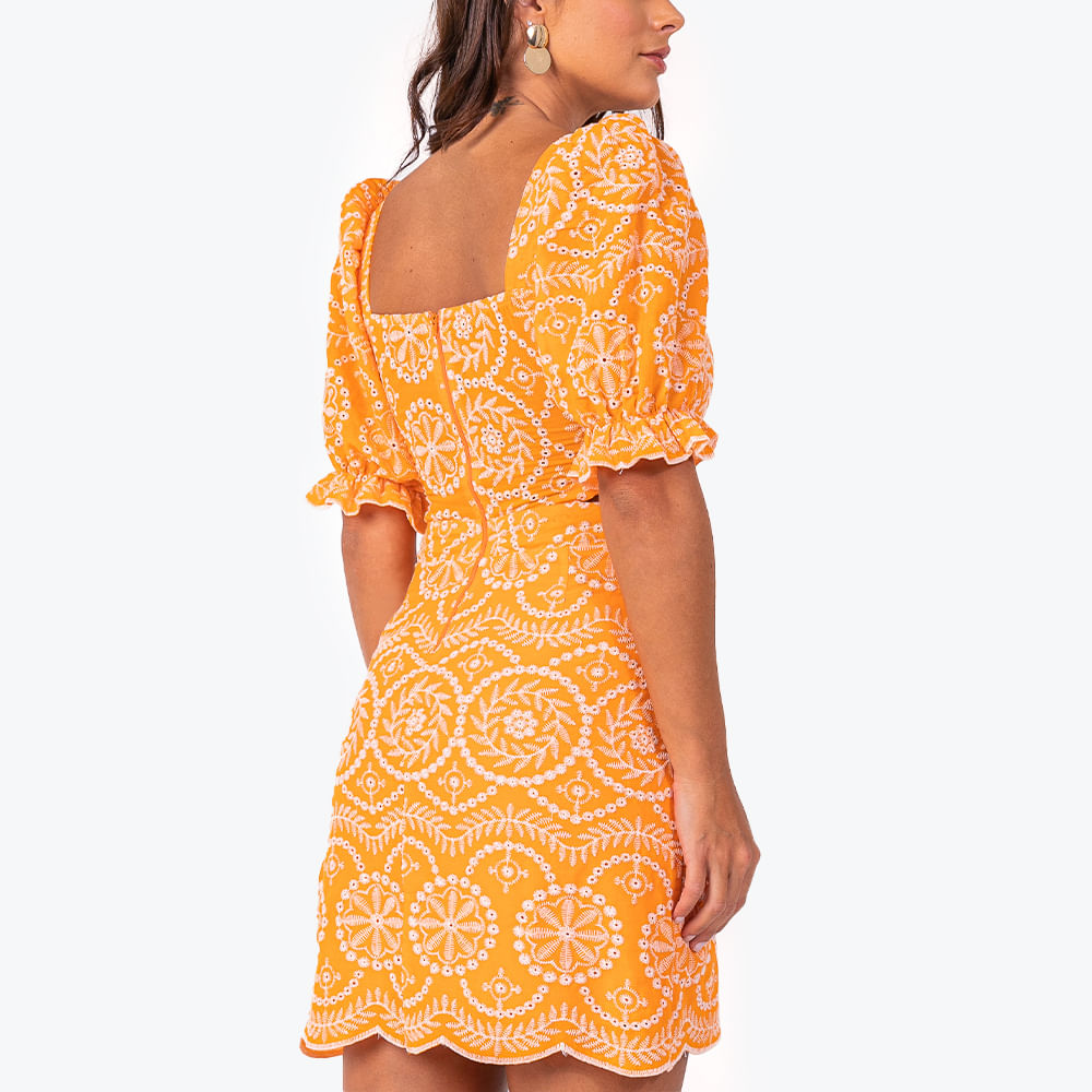 Vestido Laise Recortes Laranja